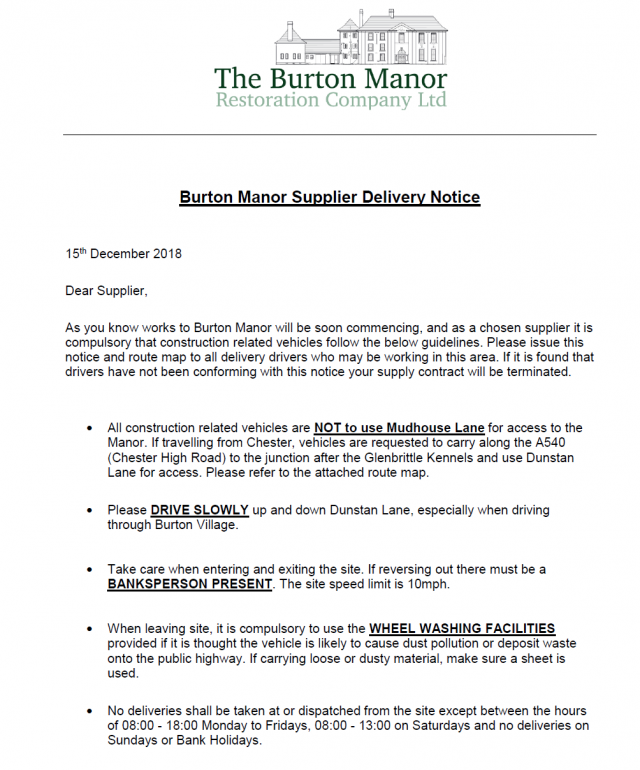 Burton_Manor_Supplier_Delivery_Notice